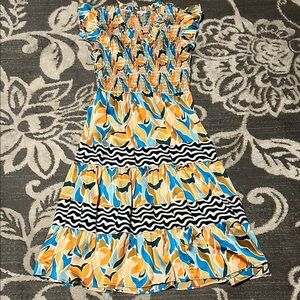 Voy Blue and Orange Tiered Ruffled dress new boutique dress